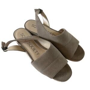 Sole Society 'Dolven' Women's 8.5 Suede Dune Taupe Slingback Flat Sandal